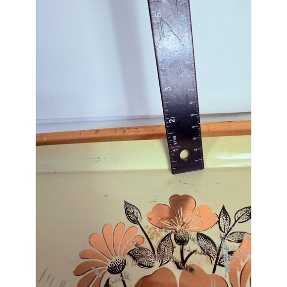 Rustic Metal Floral Serving Tray Gold Tone Flowers Trim Farmers Market VTG 50s - Picture 10 of 16
